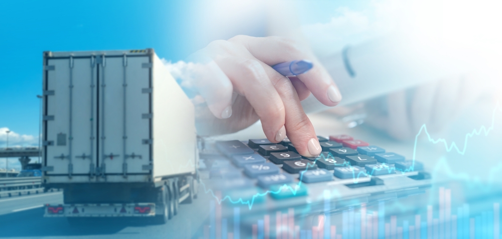 Calculation Of Logistics Costs. Truck Is Driving Along Road.